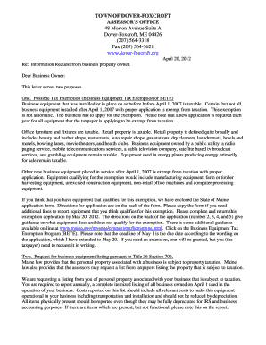 Maine Business Equipment Tax Exemption Application