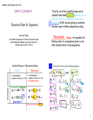 Algebra I Recursive Rules Worksheet