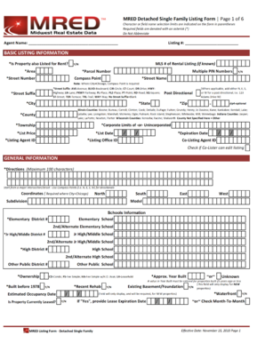MRED Detached Single Family Listing Form