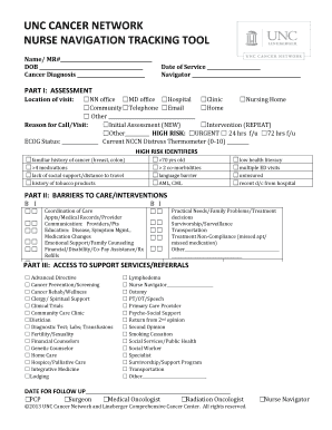 UNC Cancer Network Nurse Navigation Tracking Tool