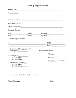 Latch Key Registration Form