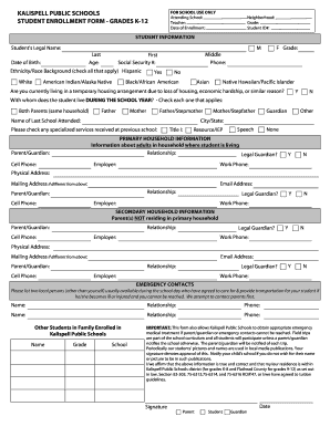 Student Enrollment Form - Grades K-12