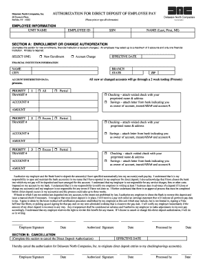 Delaware North Direct Deposit Authorization Form