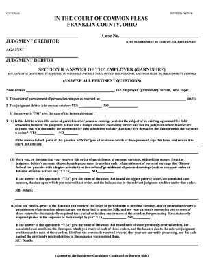 Ohio Employer Garnishment Answer Form