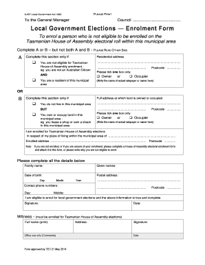 Tasmanian Local Government Enrolment Form