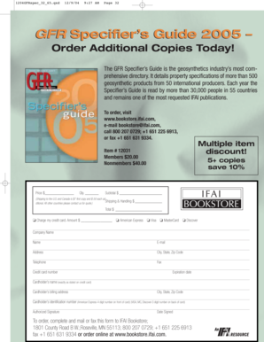 GFR Specifier’s Guide Order Form
