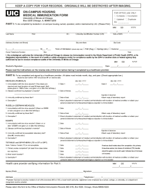 University of Illinois at Chicago Medical Immunization Form