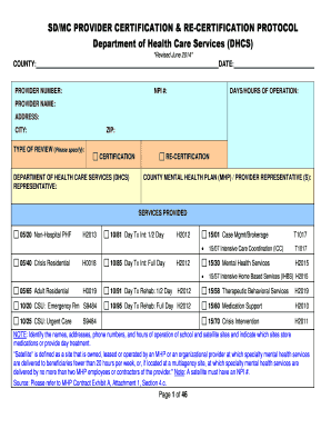 SD/MC Provider Certification Form