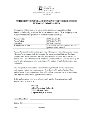 Authorization for Release of Student Information