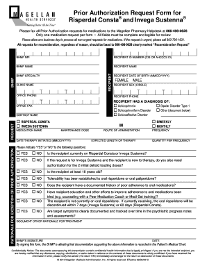Prior Authorization Request Form for Risperdal Consta and Invega Sustenna