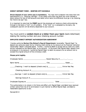 Norton City Schools Direct Deposit Form