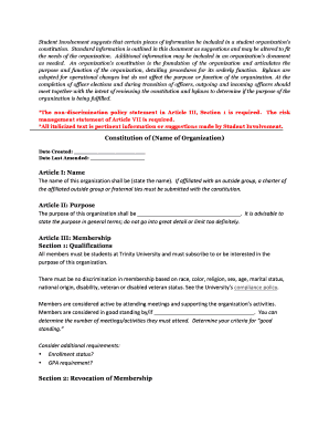 Student Organization Constitution Template