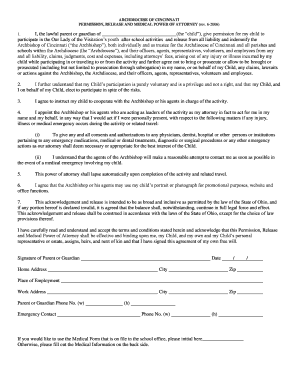 Archdiocese of Cincinnati Permission and Medical Power of Attorney