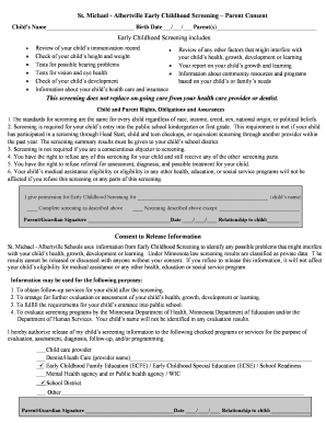 Early Childhood Screening Consent Form