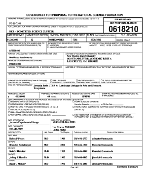 NSF Proposal Cover Sheet
