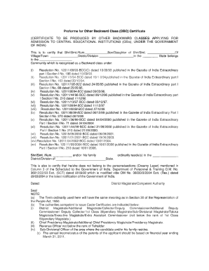OBC Certificate for Central Educational Institutions