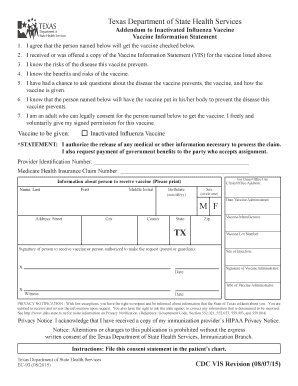Texas Influenza Vaccine Consent Form