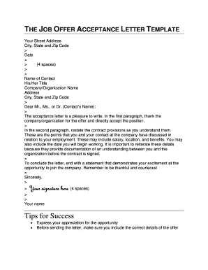 Job Offer Acceptance Letter Sample Pdf Forms And Templates