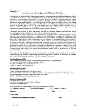 Acceptance and Acknowledgement of Policies and Procedures