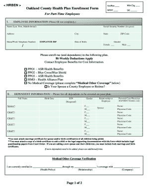 Oakland County Health Plan Enrollment Form