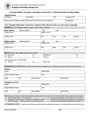 Massachusetts Employee Information Change Form