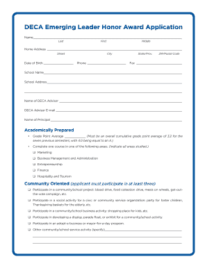 DECA Emerging Leader Honor Award Application