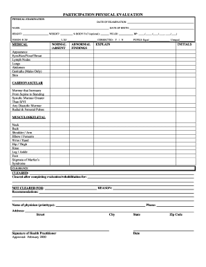 Participation Physical Evaluation Form