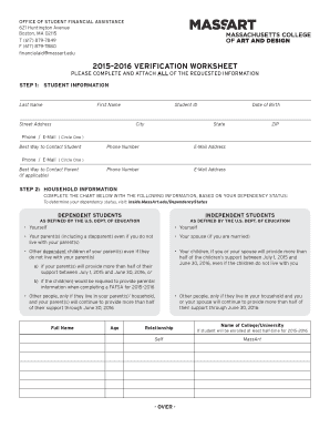 2015–2016 Verification Worksheet