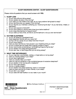 Sleep Disorders Center Sleep Questionnaire
