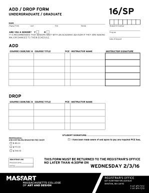 Undergraduate Graduate Add Drop Form