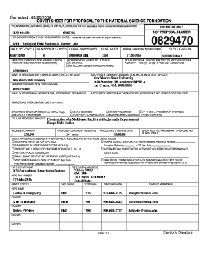 NSF Proposal Cover Sheet