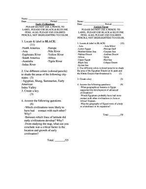 Early Civilizations Geography Worksheet