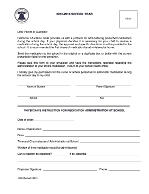 California School Medication Administration Form