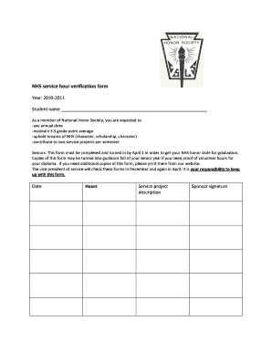 National Honor Society Service Hour Verification Form