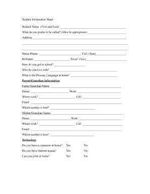 Student Information Sheet