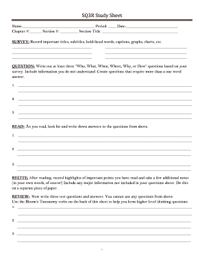 SQ3R Study Sheet Template
