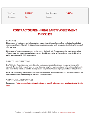 Contractor Pre-Hiring Safety Assessment Checklist