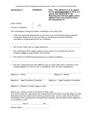 Ohio Residency Affidavit for School Enrollment