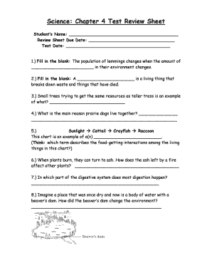 Science Chapter 4 Test Review Sheet