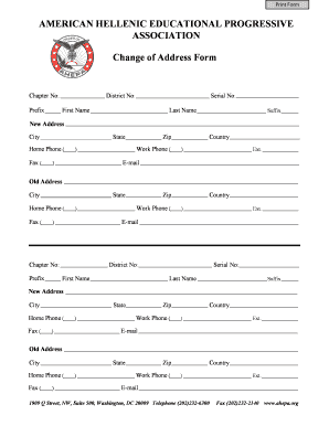 AHEPA Change of Address Form