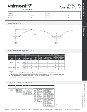Alhambra Aluminum Arms Specification Sheet