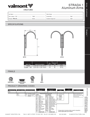Aluminum Arms Strada 1 Specification Form