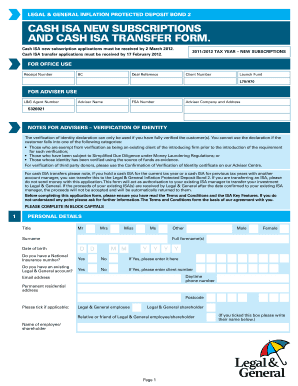 Legal & General Cash ISA Subscription and Transfer Form