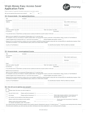 Virgin Money Easy Access Saver Application Form