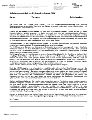Aufklärungsprotokoll zur Einlage einer Spirale (IUD)
