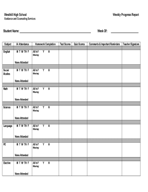 Westhill High School Weekly Progress Report