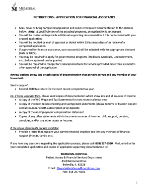 Memorial Hospital Financial Assistance Application