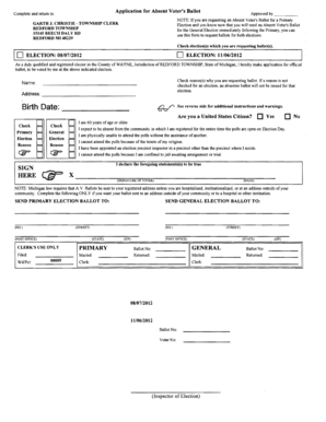 Michigan Absent Voter's Ballot Application