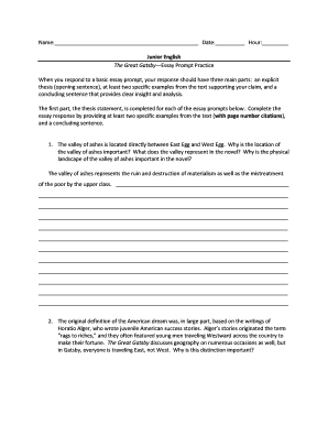 The Great Gatsby Essay Prompt Practice