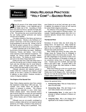 Hindu Religious Practices Worksheet